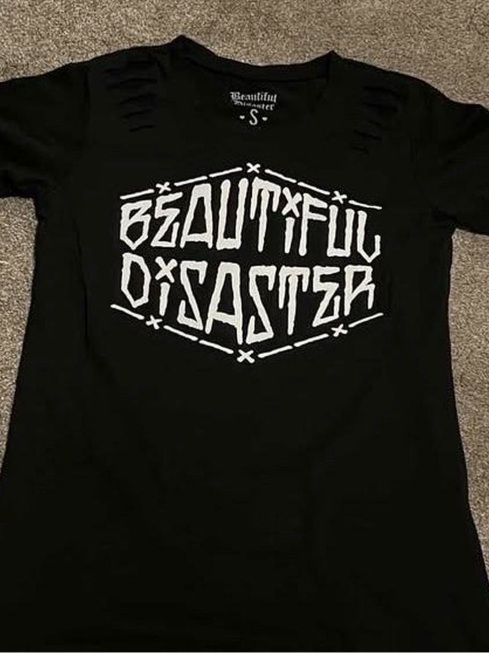 Beautiful Disaster Women's Black Graphic Short Sleeve Tee - Logo Front